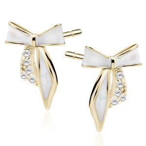 Cercei argint placati cu aur galben fundita cu Mother of Pearl si cristale DiAmanti Z2158EG_W-DIA (Argint 925‰ 1 g.)